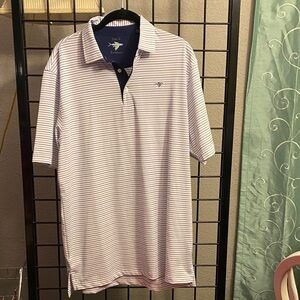 Classic Men's Polo Shirt - White and Purple Stripes